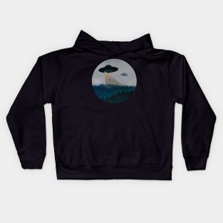 UFO Alien Ships Over The Forest  - in a circle Kids Hoodie